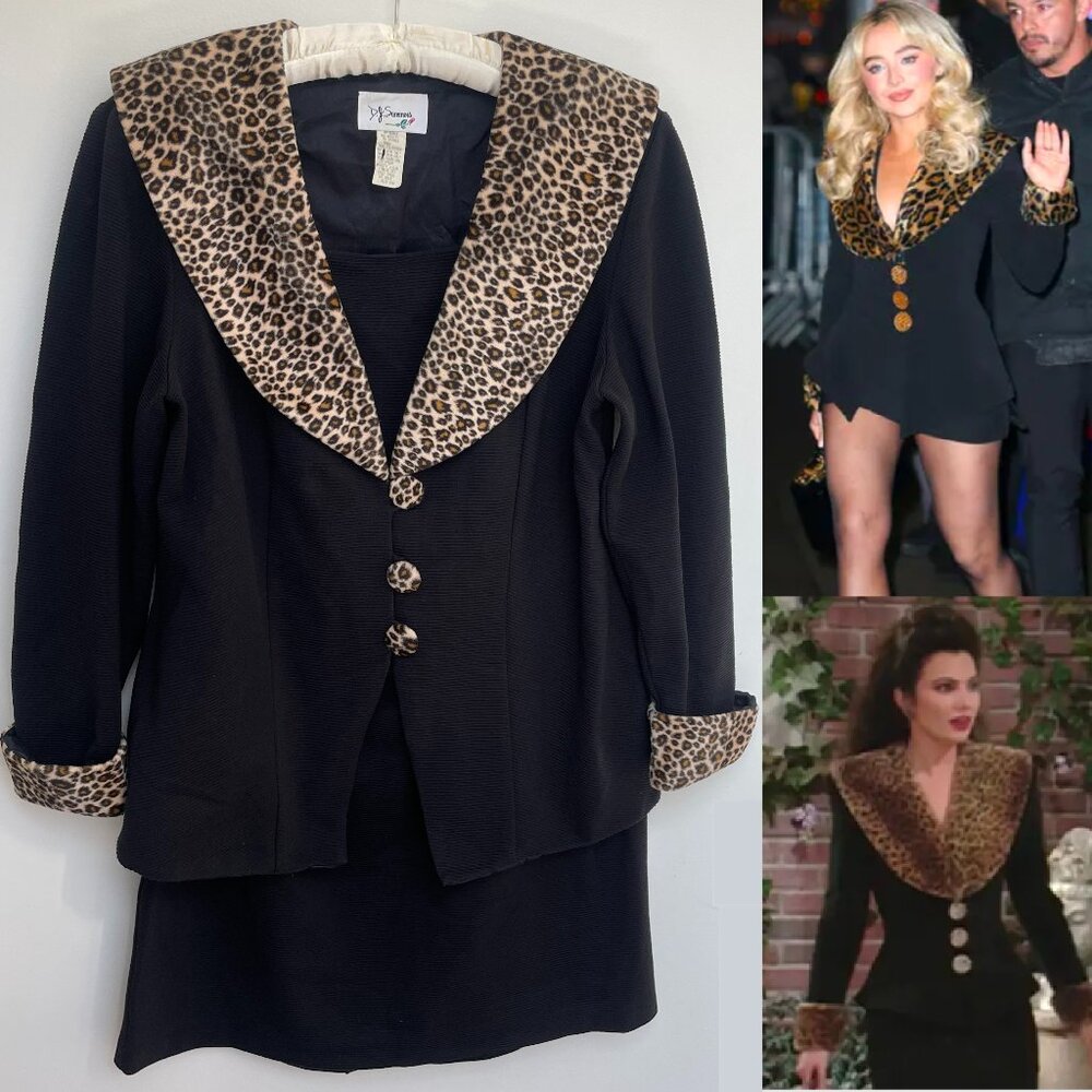 Vintage PLUS 18W Leopard Blazer Skirt Set Sabrina Carpenter The Nanny Fran Fine